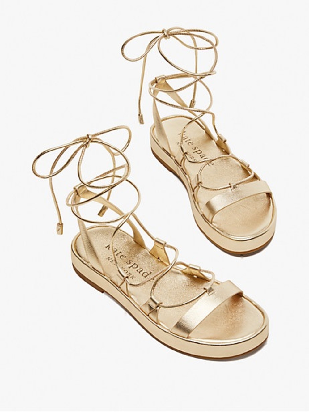 Kate Spade Serena Strappy Sandals Pale Gold Leather Lace Up Gladiator 7B